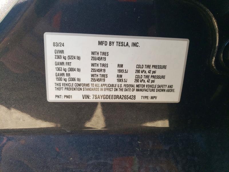 Aukcja sprzedaży 2024 Tesla Model Y, vin: 7SAYGDEE0RA265428, numer aukcji: 46926236