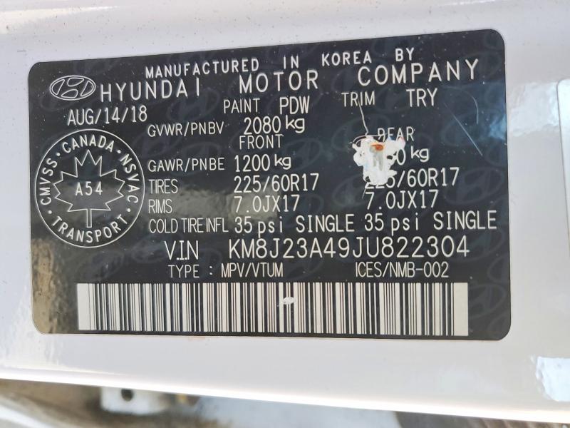 47070056 :رقم المزاد ، KM8J23A49JU822304 vin ، 2018 Hyundai Tucson مزاد بيع