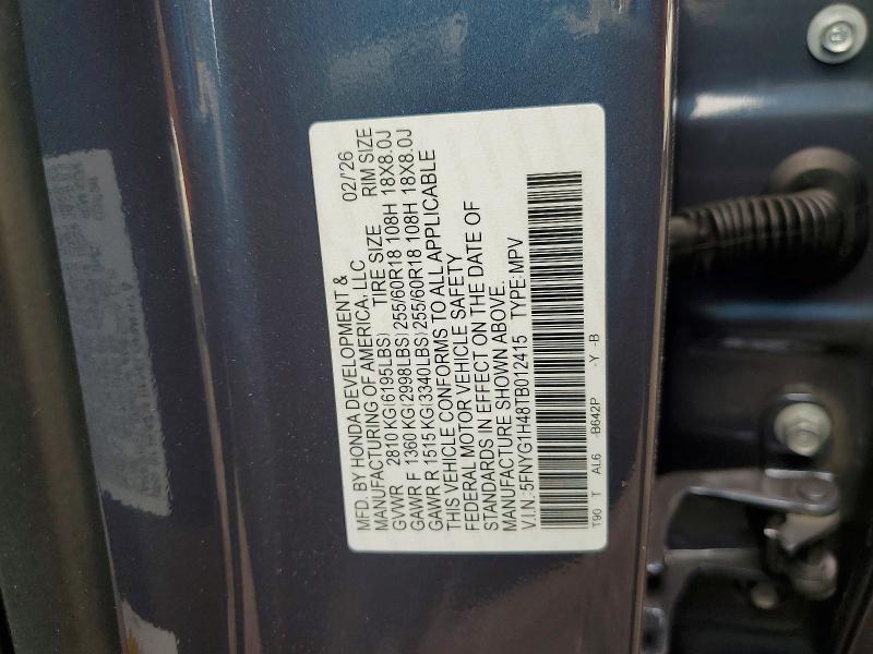 48039486 :رقم المزاد ، 5FNYG1H48TB012415 vin ، 2026 Honda Pilot مزاد بيع