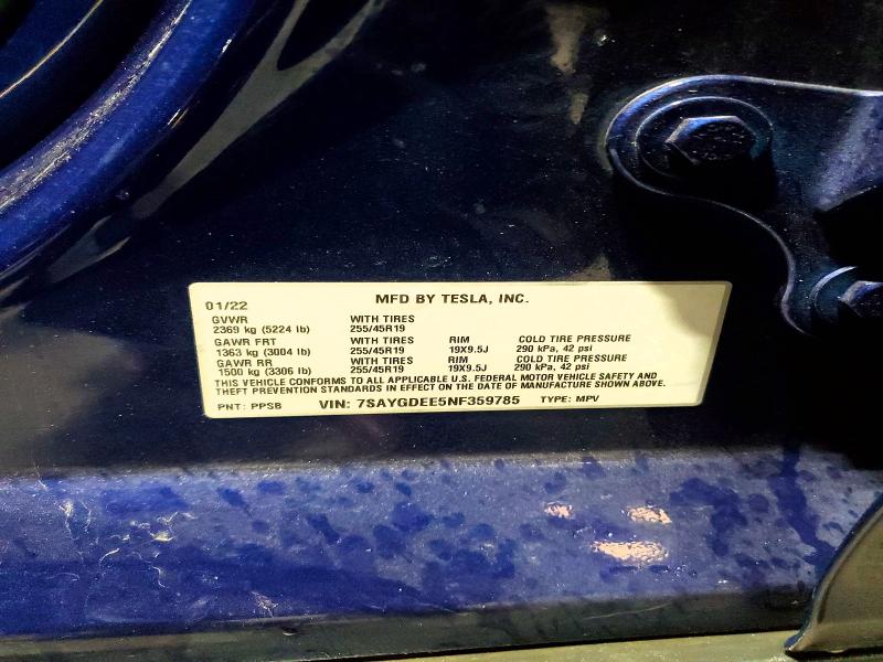 2022 Tesla Model Y მანქანა იყიდება აუქციონზე, vin: 7SAYGDEE5NF359785, აუქციონის ნომერი: 79642585