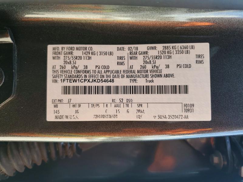 Aukcja sprzedaży 2018 Ford F150, vin: 1FTEW1CPXJKD54648, numer aukcji: 79926795