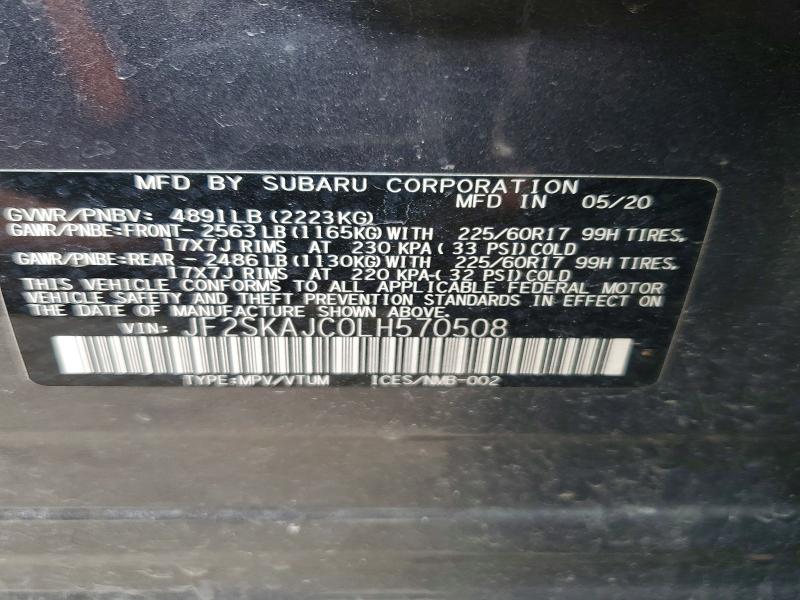Продаж на аукціоні авто 2020 Subaru Forester, vin: JF2SKAJC0LH570508, номер лоту: 46957486