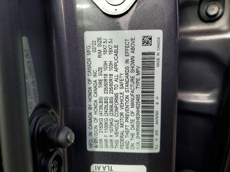 Продажа на аукционе авто 2022 Honda Cr-v, vin: 2HKRW2H83NH625465, номер лота: 45865236