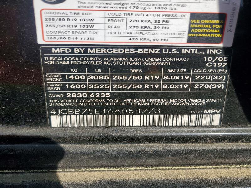 Продажа на аукционе авто 2006 Mercedes-benz Ml, vin: 4JGBB75E46A058773, номер лота: 48165286