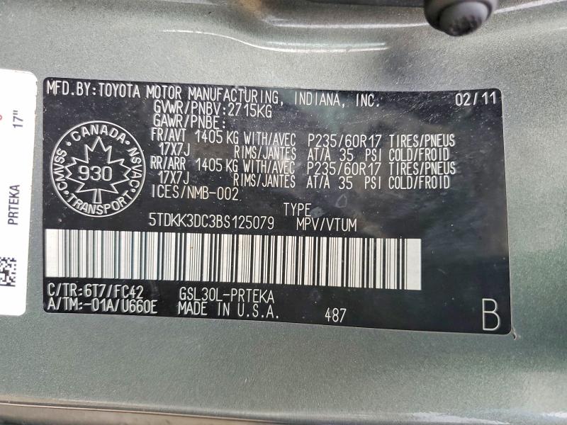 Продаж на аукціоні авто 2011 Toyota Sienna, vin: 5TDKK3DC3BS125079, номер лоту: 78534695
