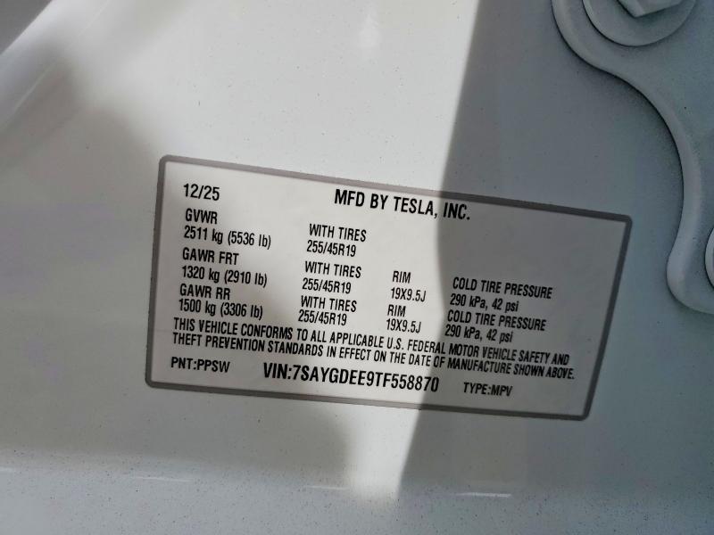 48149206 :رقم المزاد ، 7SAYGDEE9TF558870 vin ، 2026 Tesla Model Y مزاد بيع