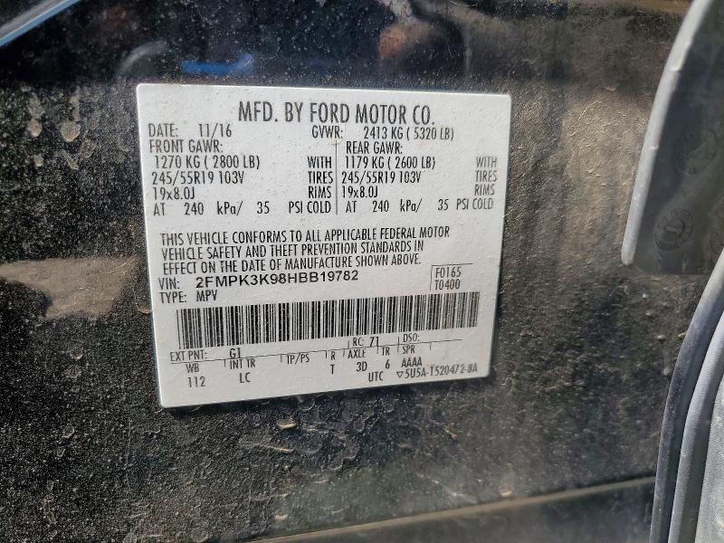 46397286 :رقم المزاد ، 2FMPK3K98HBB19782 vin ، 2017 Ford Edge مزاد بيع