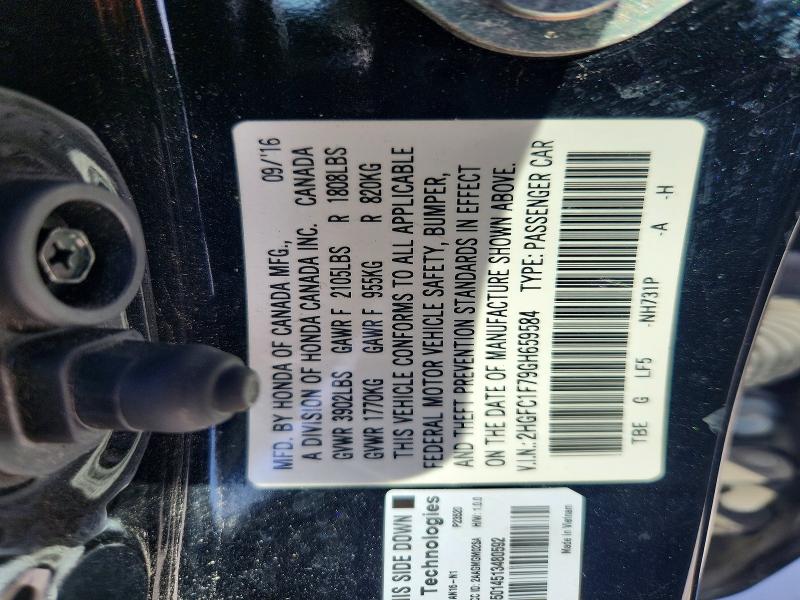 2016 Honda Civic მანქანა იყიდება აუქციონზე, vin: 2HGFC1F79GH659584, აუქციონის ნომერი: 79601175
