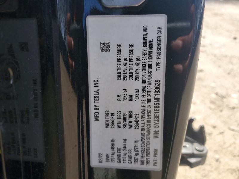 Aukcja sprzedaży 2022 Tesla Model 3, vin: 5YJ3E1EB5NF193639, numer aukcji: 78358005
