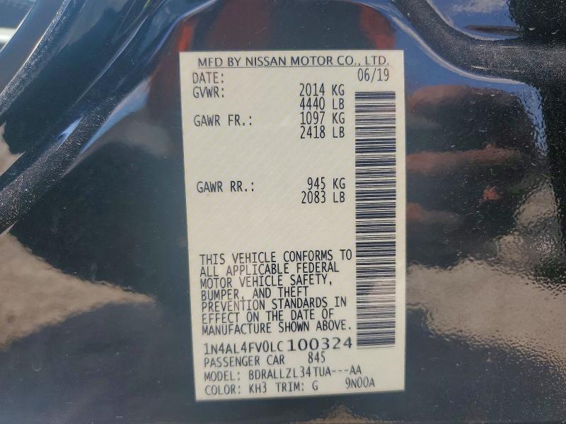 Продаж на аукціоні авто 2020 Nissan Altima, vin: 1N4AL4FV0LC100324, номер лоту: 47212926