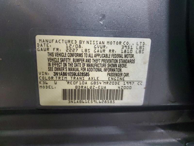 2009 Nissan Sentra მანქანა იყიდება აუქციონზე, vin: 3N1AB61E59L628585, აუქციონის ნომერი: 41970246