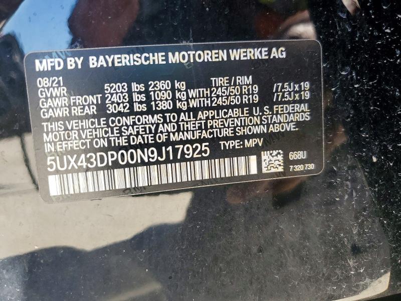 Aukcja sprzedaży 2022 Bmw X3, vin: 5UX43DP00N9J17925, numer aukcji: 45472536