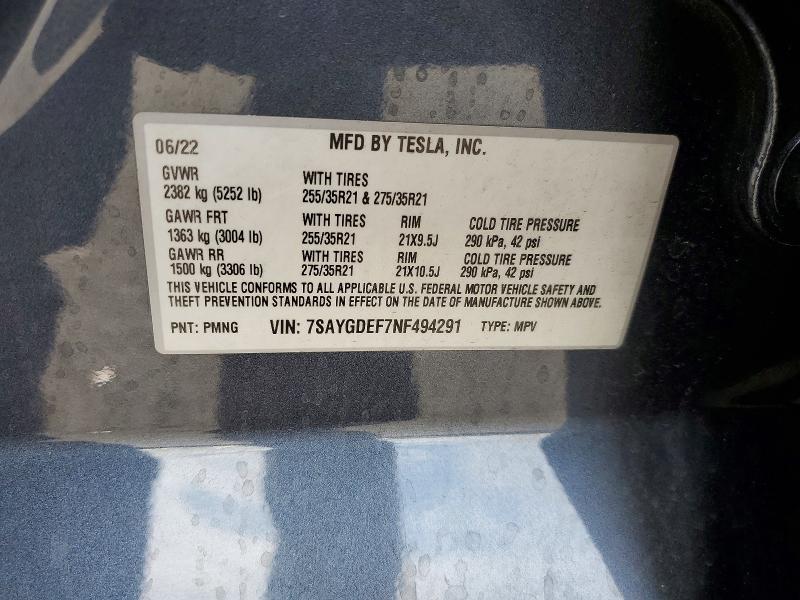 Продаж на аукціоні авто 2022 Tesla Model Y, vin: 7SAYGDEF7NF494291, номер лоту: 47747156