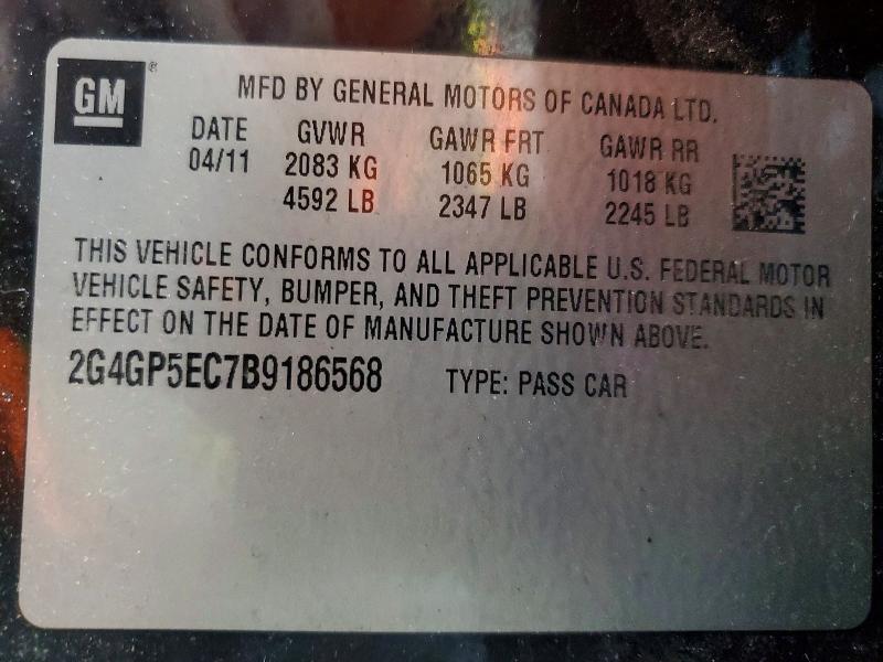79522835 :رقم المزاد ، 2G4GP5EC7B9186568 vin ، 2011 Buick Regal مزاد بيع