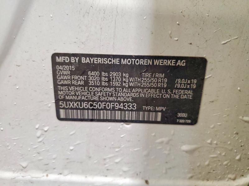 47161576 :رقم المزاد ، 5UXKU6C50F0F94333 vin ، 2015 Bmw X6 مزاد بيع
