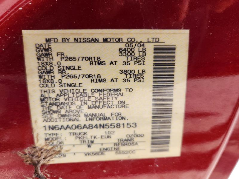 Aukcja sprzedaży 2004 Nissan Titan, vin: 1N6AA06A84N558153, numer aukcji: 48156896