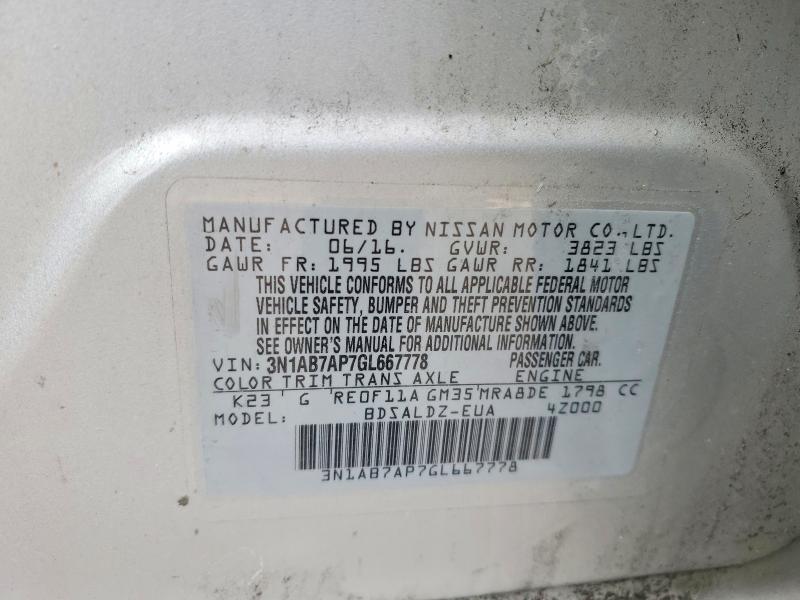 2016 Nissan Sentra მანქანა იყიდება აუქციონზე, vin: 3N1AB7AP7GL667778, აუქციონის ნომერი: 46213136