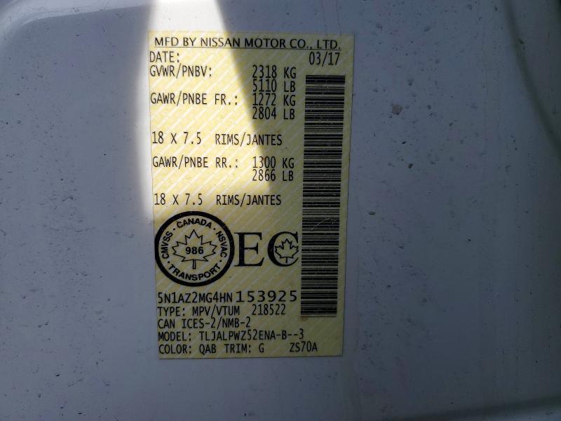 77594735 :رقم المزاد ، 5N1AZ2MG4HN153925 vin ، 2017 Nissan Murano مزاد بيع
