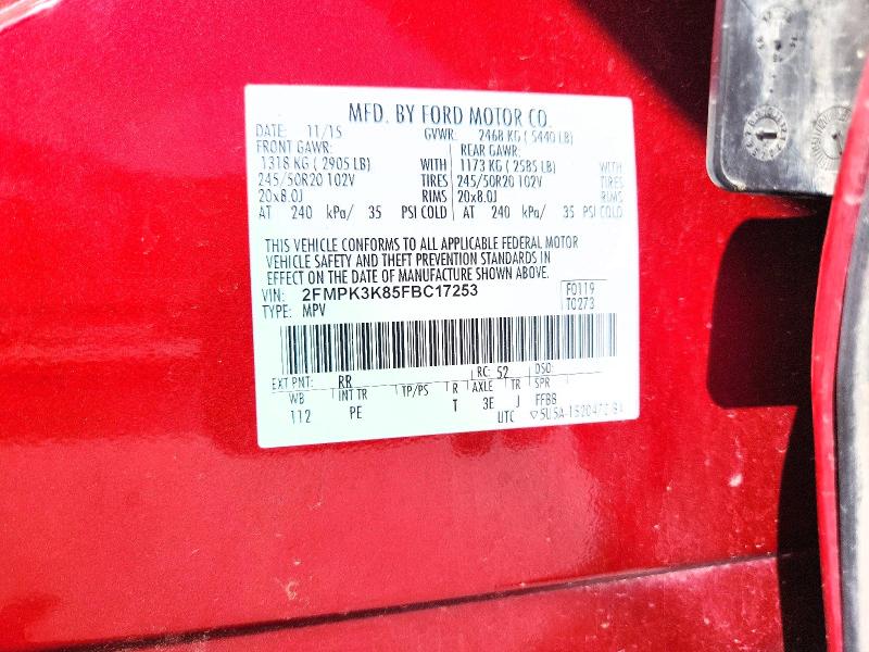 Продаж на аукціоні авто 2015 Ford Edge, vin: 2FMPK3K85FBC17253, номер лоту: 41692806