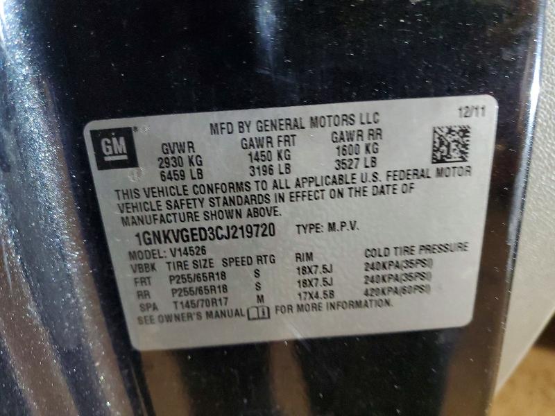 79239285 :رقم المزاد ، 1GNKVGED3CJ219720 vin ، 2012 Chevrolet Traverse مزاد بيع