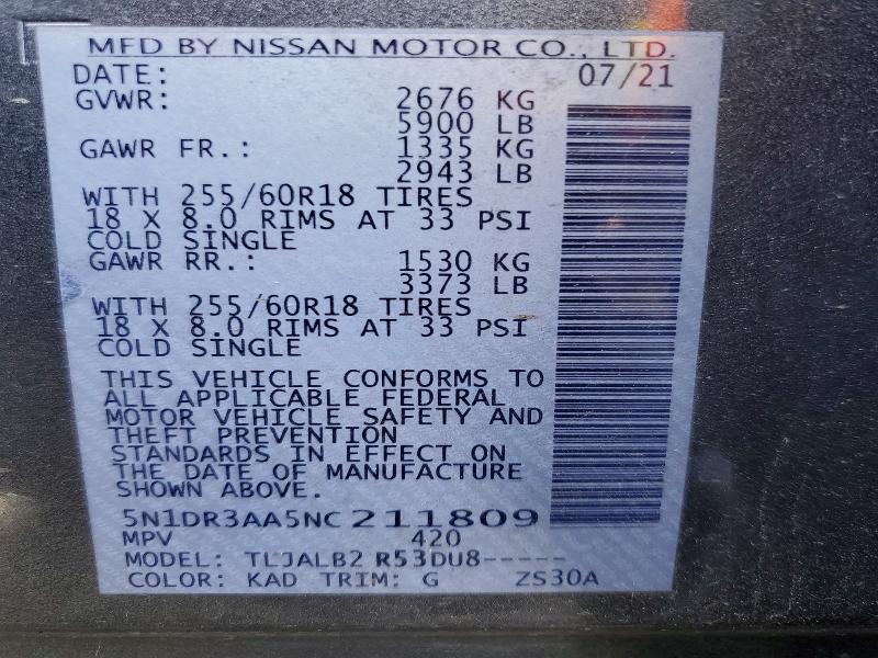Продажа на аукционе авто 2022 Nissan Pathfinder, vin: 5N1DR3AA5NC211809, номер лота: 47749256