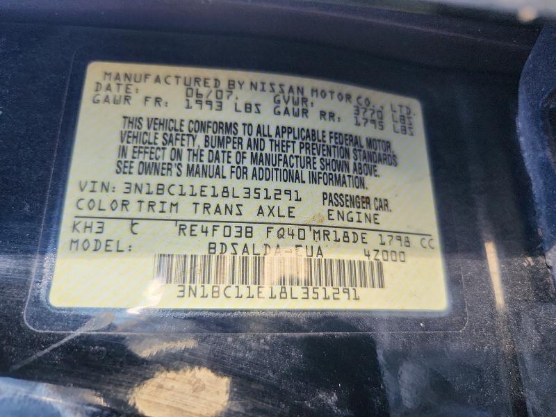 47416846 :رقم المزاد ، 3N1BC11E18L351291 vin ، 2008 Nissan Versa مزاد بيع