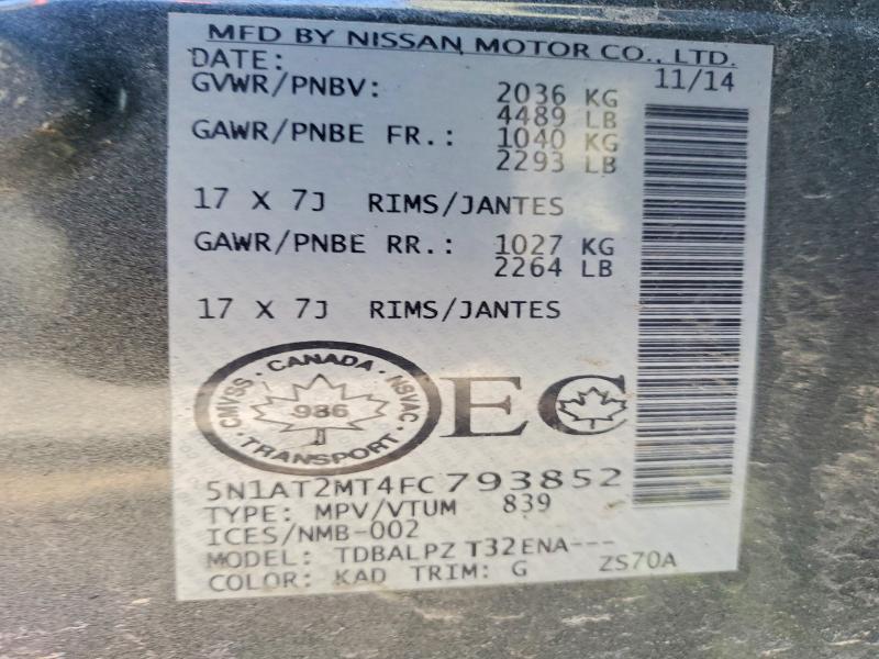2015 Niss Rogue მანქანა იყიდება აუქციონზე, vin: 5N1AT2MT4FC793852, აუქციონის ნომერი: 47177206