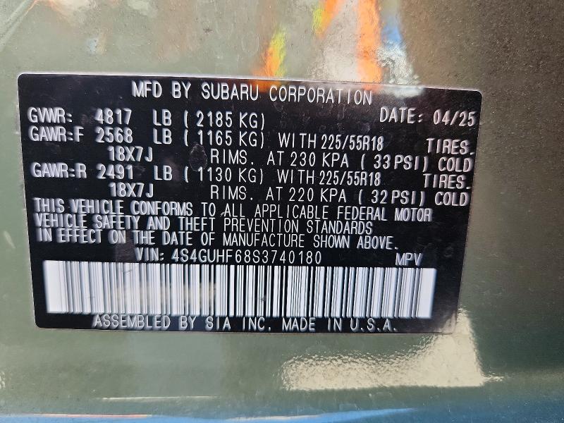 46938416 :رقم المزاد ، 4S4GUHF68S3740180 vin ، 2025 Subaru Crosstrek مزاد بيع