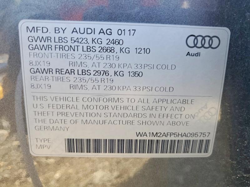 48100546 :رقم المزاد ، WA1M2AFP5HA095757 vin ، 2017 Audi Q5 مزاد بيع