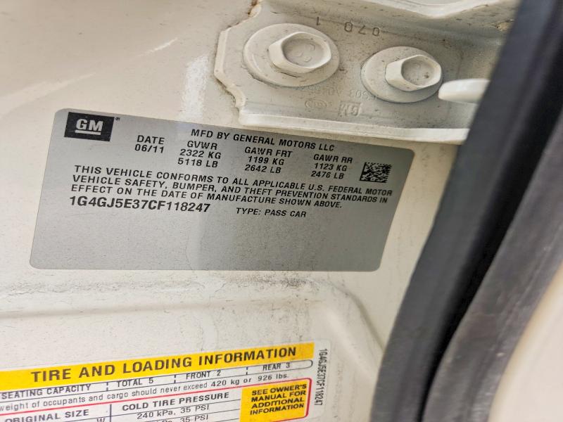 Продаж на аукціоні авто 2012 Buick Lacrosse, vin: 1G4GJ5E37CF118247, номер лоту: 47524776
