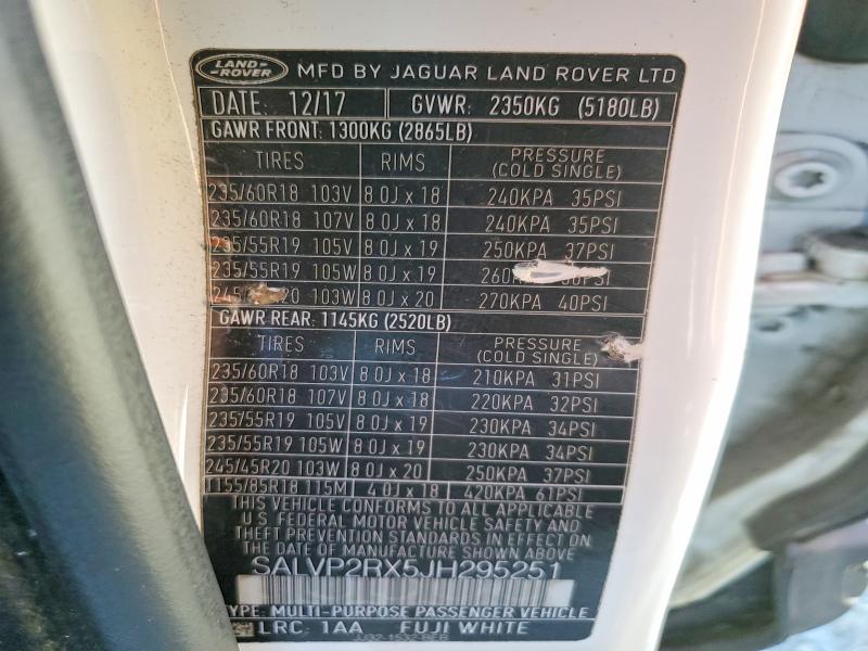 Aukcja sprzedaży 2018 Land Rover Range Rover Evoque, vin: SALVP2RX5JH295251, numer aukcji: 47195156