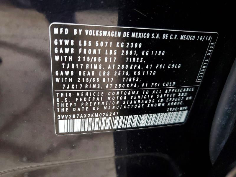 Продажа на аукционе авто 2019 Volkswagen Tiguan, vin: 3VV2B7AX2KM025247, номер лота: 48242246