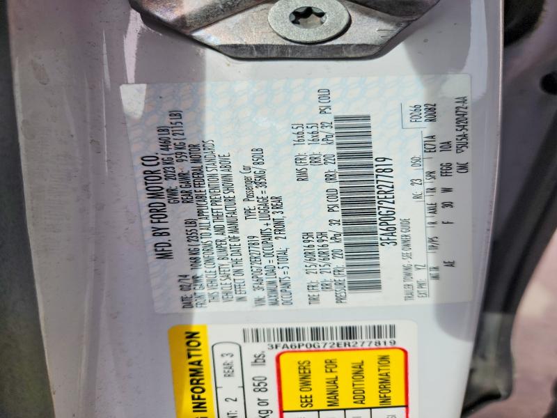 Продаж на аукціоні авто 2014 Ford Fusion, vin: 3FA6P0G72ER277819, номер лоту: 46203796