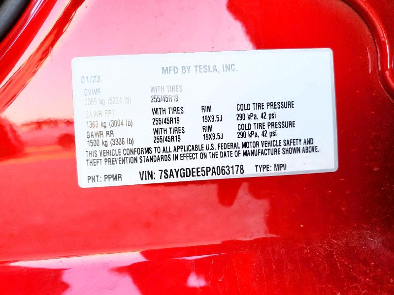 2023 Tesla Model Y მანქანა იყიდება აუქციონზე, vin: 7SAYGDEE5PA063178, აუქციონის ნომერი: 45622306