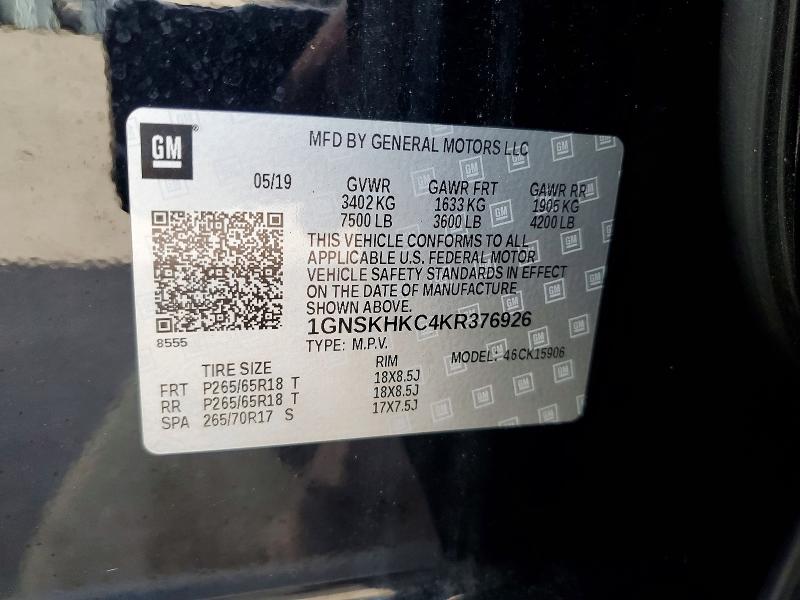 Aukcja sprzedaży 2019 Chevrolet Suburban, vin: 1GNSKHKC4KR376926, numer aukcji: 45501996