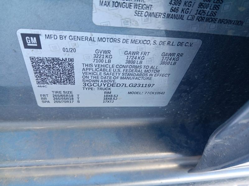2020 Chevrolet Silverado მანქანა იყიდება აუქციონზე, vin: 3GCUYDED7LG231197, აუქციონის ნომერი: 46048936