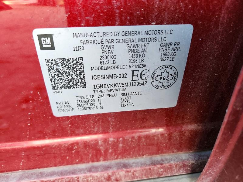 Продажа на аукционе авто 2021 Chevrolet Traverse, vin: 1GNEVKKW5MJ129542, номер лота: 47922046