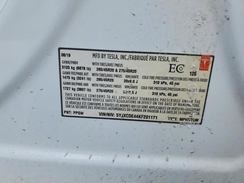 Auction sale of the 2019 Tesla Model X, vin: 5YJXCDE44KF201171, lot number: 79196855