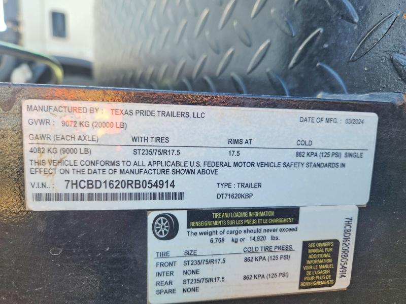 Продажа на аукционе авто 2024 Texas Pride Trailers, vin: 7HCBD1620RB054914, номер лота: 79794985