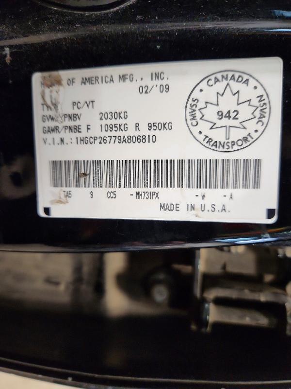 46314136 :رقم المزاد ، 1HGCP26779A806810 vin ، 2009 Honda Accord مزاد بيع
