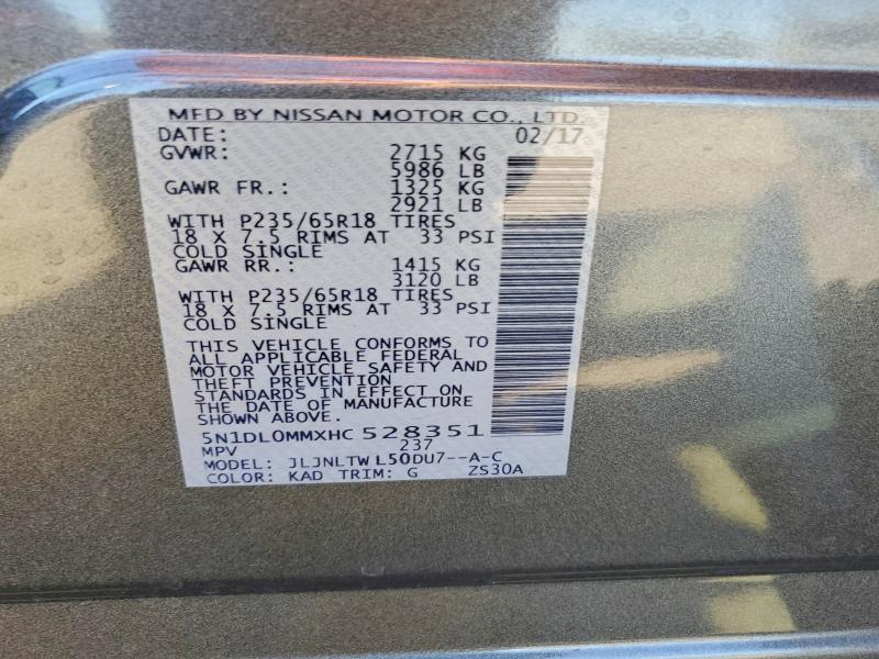 Aukcja sprzedaży 2017 Infiniti Qx60, vin: 5N1DL0MMXHC528351, numer aukcji: 41810786