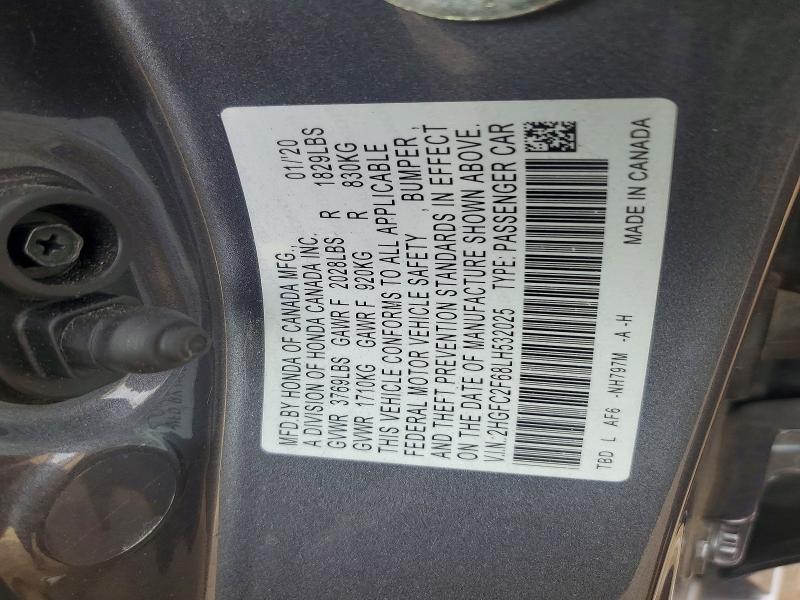47473486 :رقم المزاد ، 2HGFC2F68LH532025 vin ، 2020 Honda Civic مزاد بيع