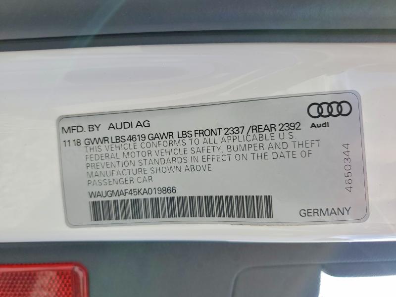 Продажа на аукционе авто 2019 Audi A4, vin: WAUGMAF45KA019866, номер лота: 79795345