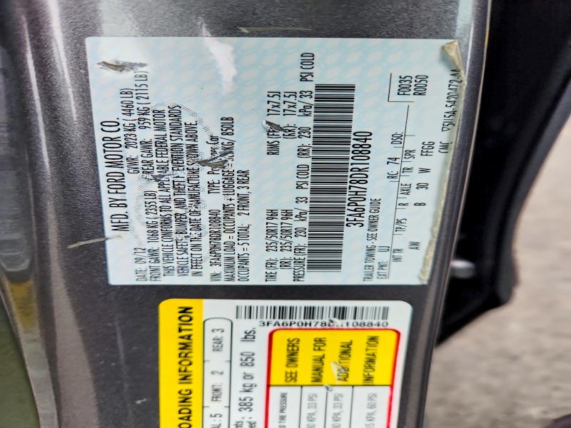 Продаж на аукціоні авто 2013 Ford Fusion, vin: 3FA6P0H78DR108840, номер лоту: 47537296