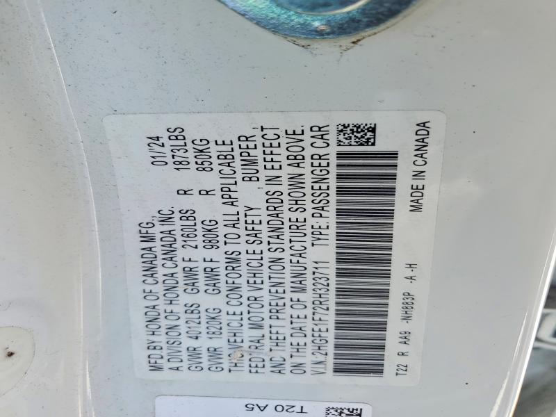Продажа на аукционе авто 2024 Honda Civic, vin: 2HGFE1F72RH323711, номер лота: 46975836