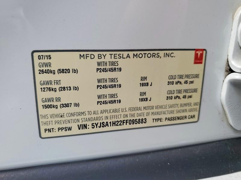 45873926 :رقم المزاد ، 5YJSA1H22FF095883 vin ، 2015 Tesla Model S مزاد بيع