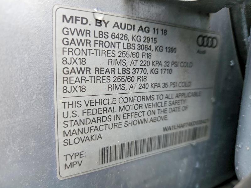 Aukcja sprzedaży 2019 Audi Q7, vin: WA1LHAF74KD020421, numer aukcji: 45742546