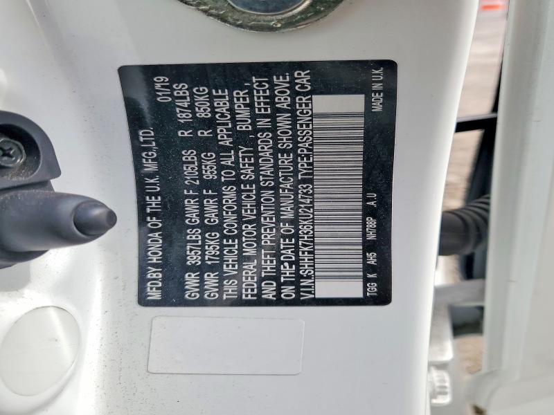 2019 Honda Civic 4d მანქანა იყიდება აუქციონზე, vin: SHHFK7H36KU214733, აუქციონის ნომერი: 79751695