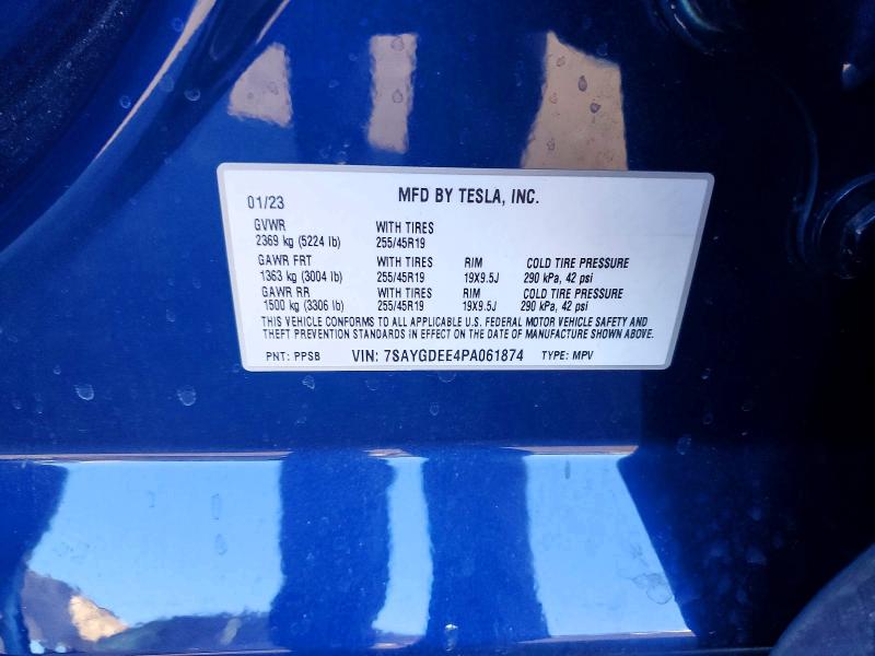 Продажа на аукционе авто 2023 Tesla Model Y, vin: 7SAYGDEE4PA061874, номер лота: 46699566