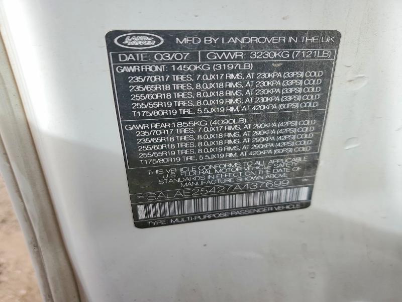 Aukcja sprzedaży 2007 Land Rover Lr3, vin: SALAE25427A437699, numer aukcji: 45997796